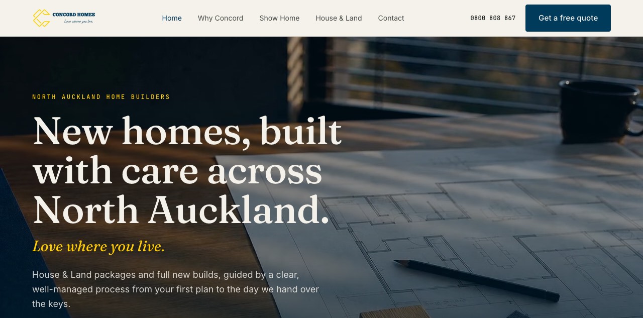 Concord Homes website screenshot
