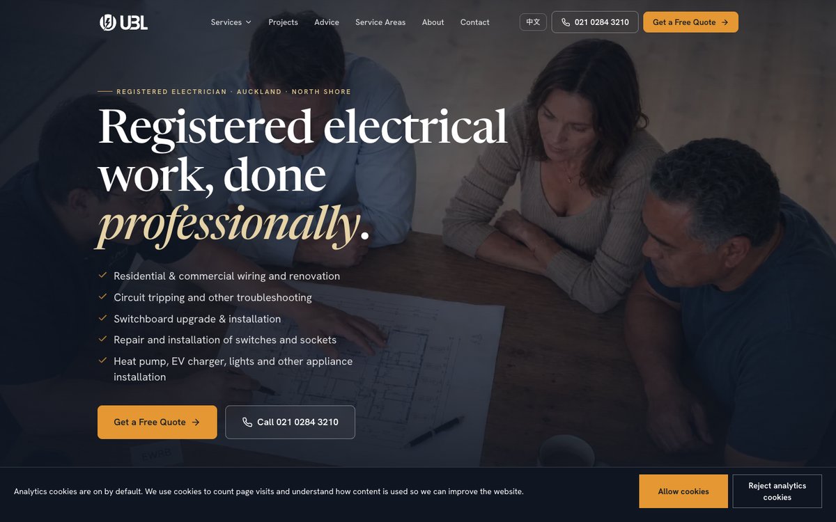 UBL Electrical website screenshot